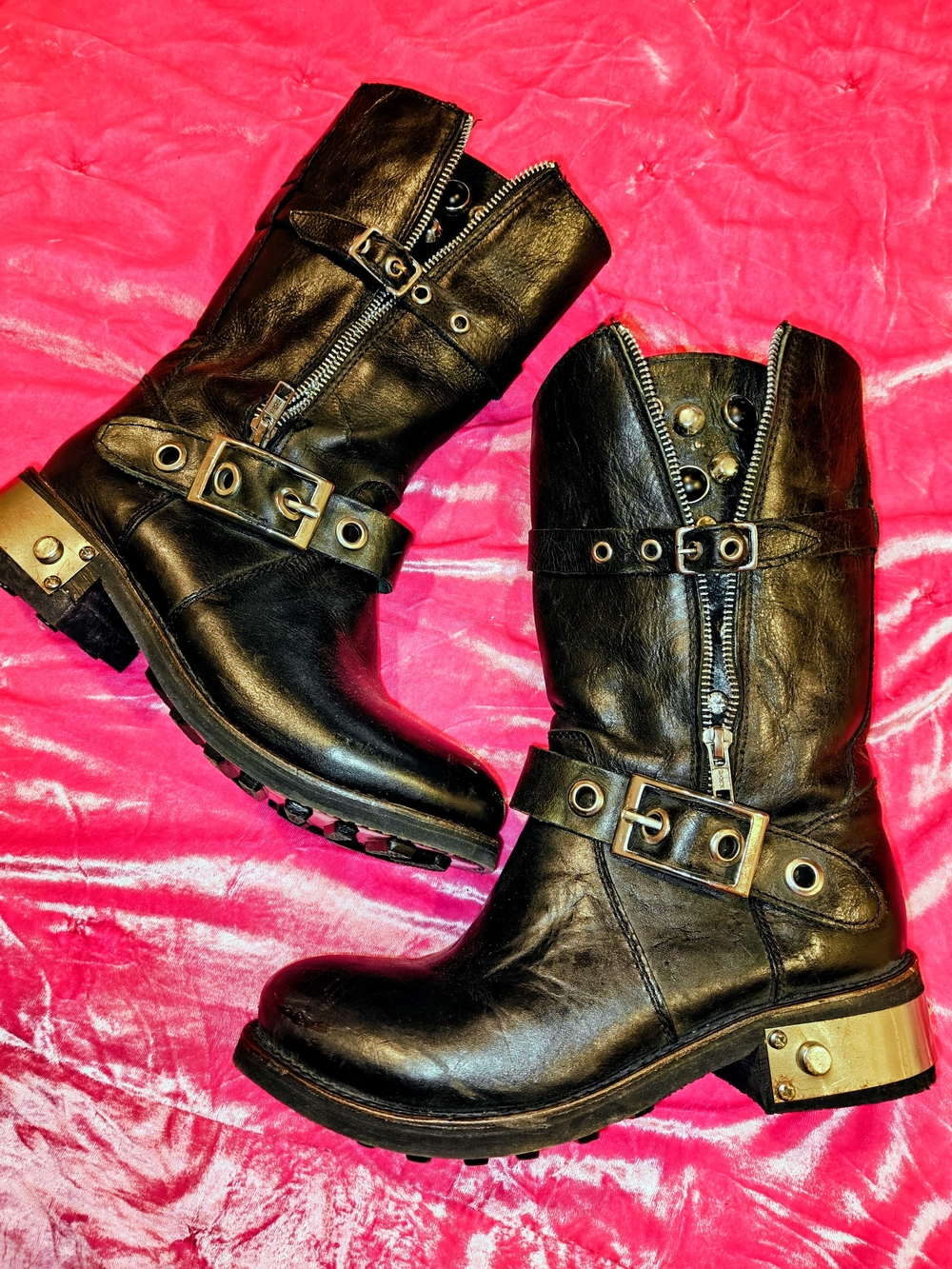 Zigi Girl Studs And Stones Black Biker-Style Women's Leather Ankle Boots 9